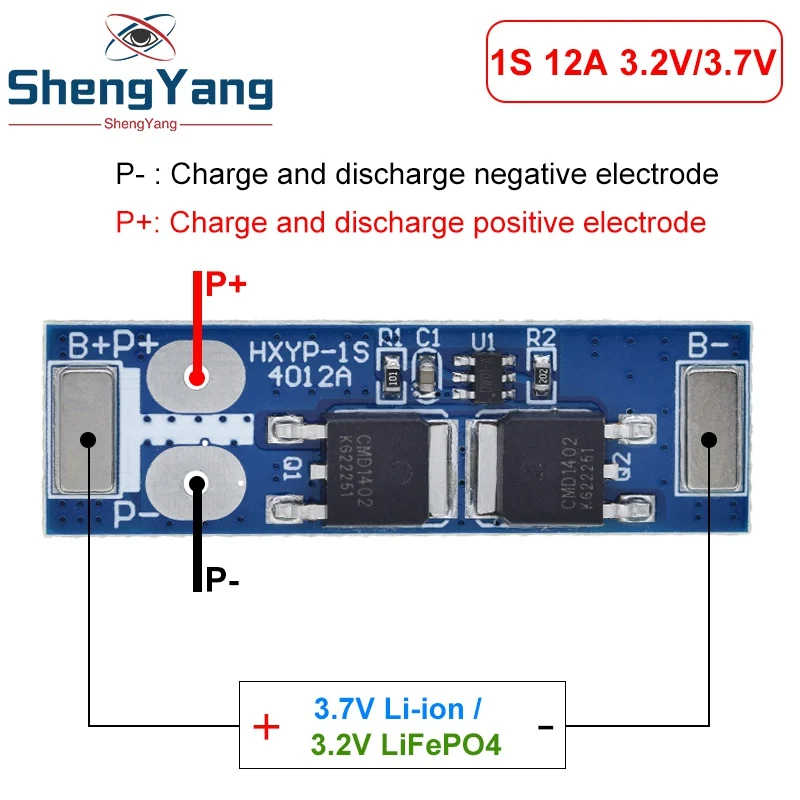 1S 12A 3.7V li-ion 3.2V / Lifepo4 18650 Battery Charging Protection Board Short Circuit Protection BMS PCM For Electric Motor