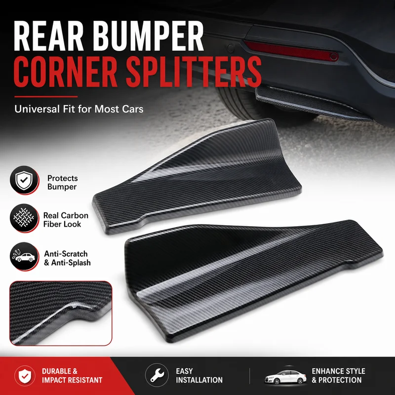 Universal 48CM Carbon Fiber Rear Bumper Corner Protector Plate, Auto Rear Skirt Small Surround Guard, Side Skirt