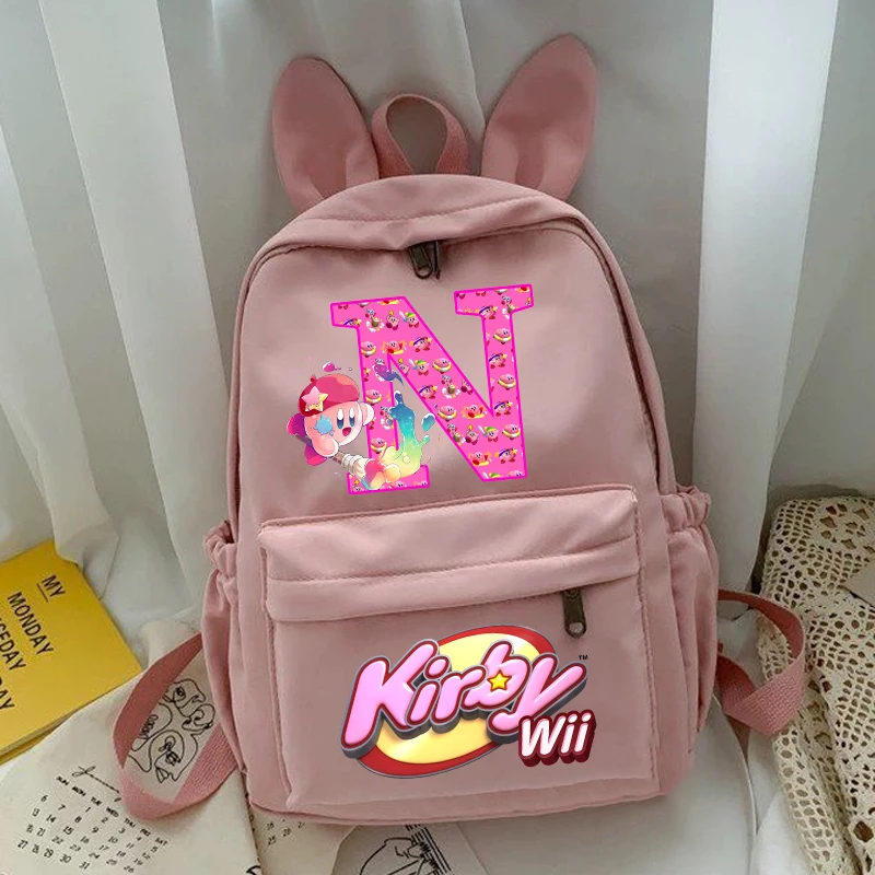 Kirbys Girls School Bag New Anime Letter A-Z Backpack Kids Educational Institution Travel Knapsack Kawaii Rucksack Children Gift