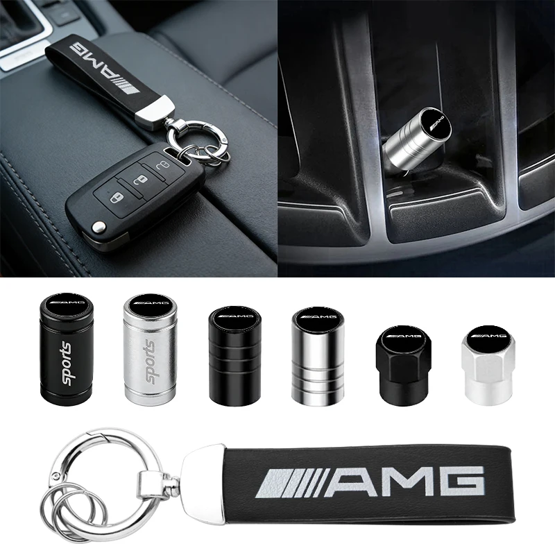 Kapsle zaworów opon samochodowych z logo Mercedes Benz C E A B S Class GLC GLS W203 W176 AMG, brelok do kluczy, akcesoria.