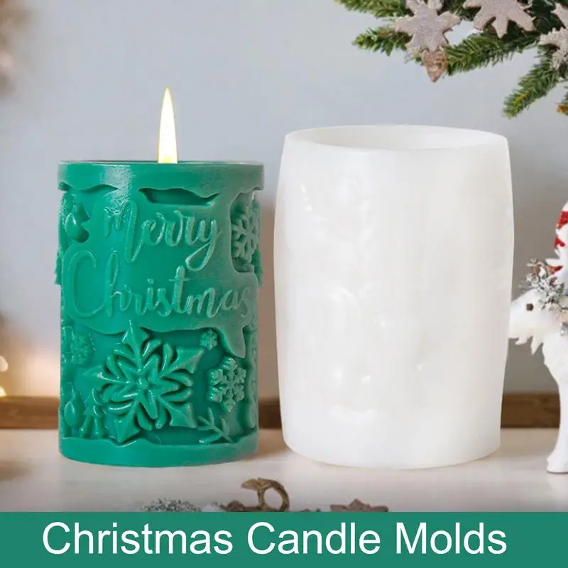 Snowflake Candle Mold Merry Christmas Resin Casting Mould Easy To Demold Unique Silicone Cylinder Candle Mold For Resin Casting