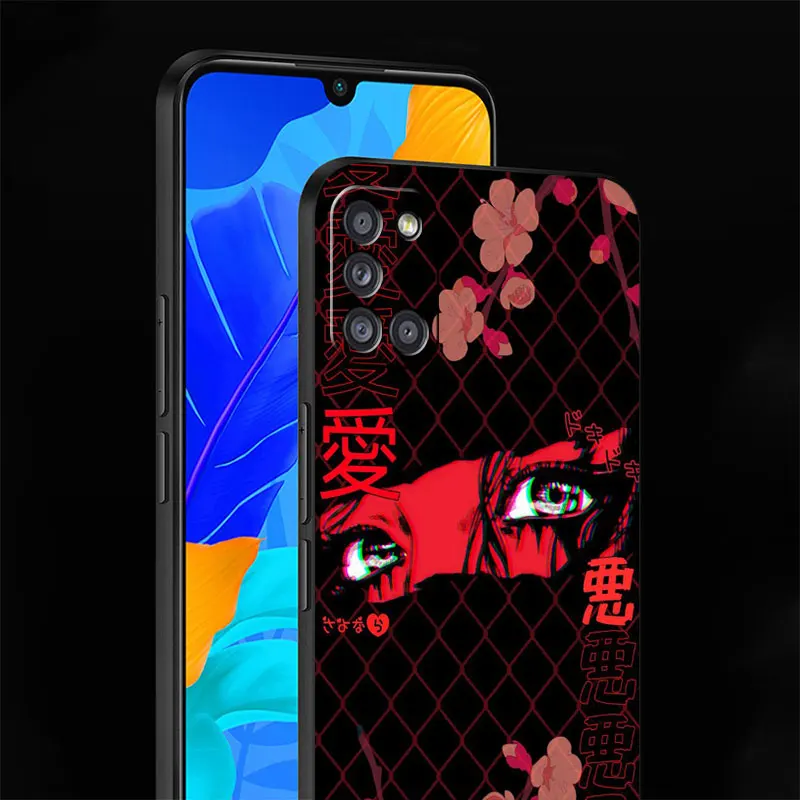 Black Case for Samsung Galaxy A52 A73 5G A33 A12 A53 A22 A13 4G A24 A14 A23 A54 A70 Soft Phone Cover Japanese Wave Girl Dragon