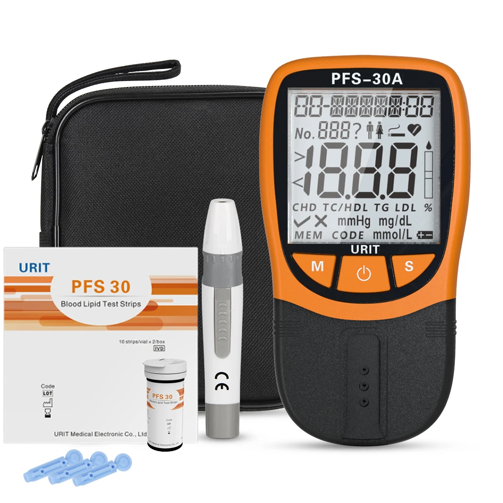 Urit 5 In 1 PFS-30A Lipid Profile Meter Total Cholesterol Triglyceride Density Lipoprotein Glucose Blood Sugar Test Analyzer&