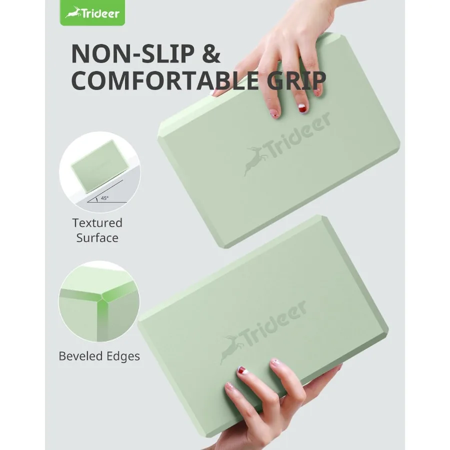 Trideer Yoga Blocks Lot de 2 blocs en mousse souple antidérapante avec bords biseautés pour l'alignement et l'étirement dans le yoga, le Pilates et la danse S
