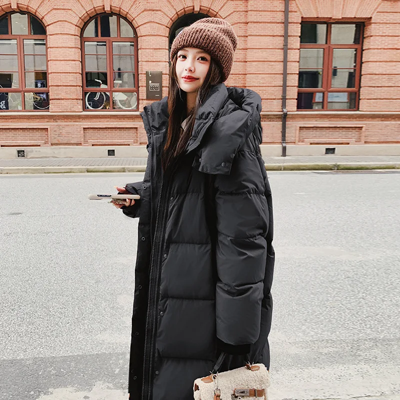 Long Winter Coat for Women, Female Hooded Jacket, Casual Down Jacket, Loose Windproof Outerwear, New Korean Fashion, 2024