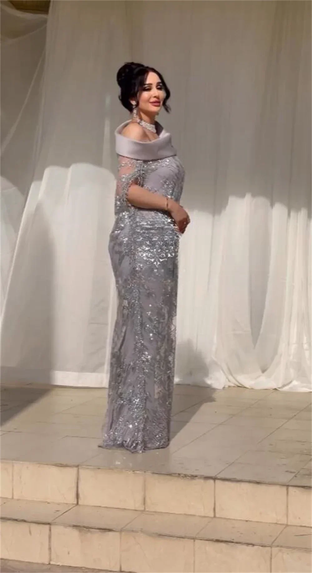 Customized Prom Gown Evening Formal Dress Asymmetrical Column Ankle Length Tulle Vertically Bespoke Occasion Dresses Saudi Arabi