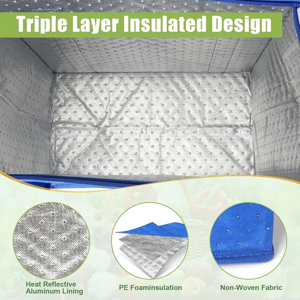 20 Pack Insulated Zippered Grocery Bags with Handles, Large Collapsible Cooler Totes for Temperature-Controlled Food