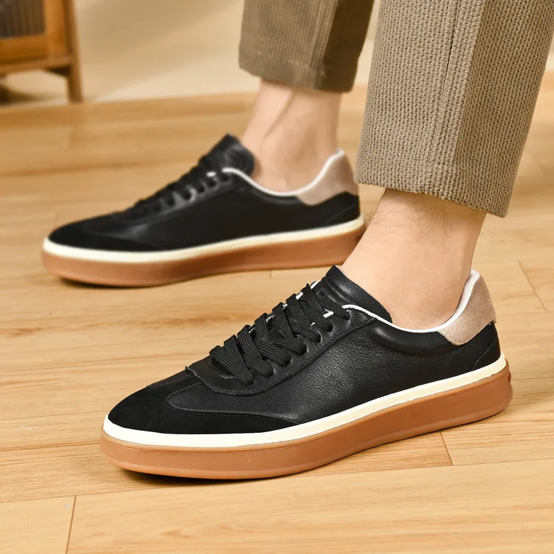 

First layer cowhide little white men's casual moral training leather shoes flat baseplate shoes