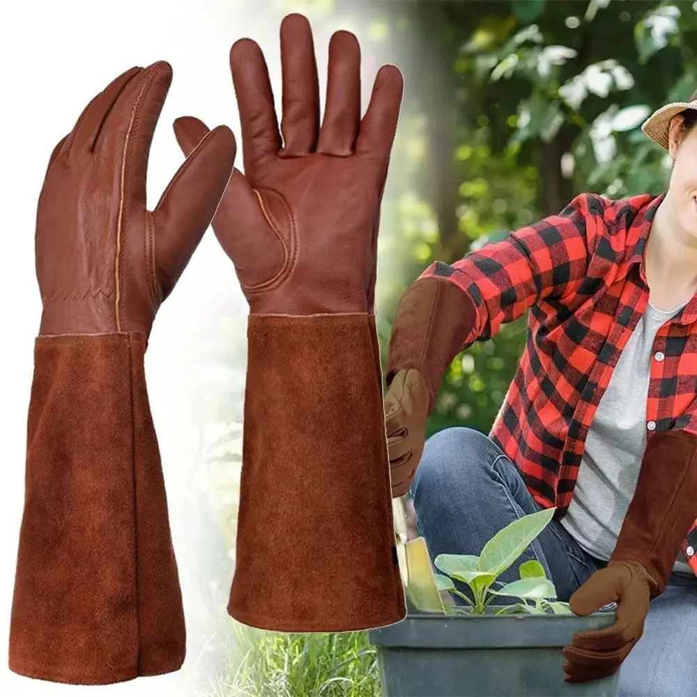 Long Tube Gardening Safety Working Gloves Leather Breathable Gauntlet Pruning Gloves Garden Industrial Protective Work Gloves