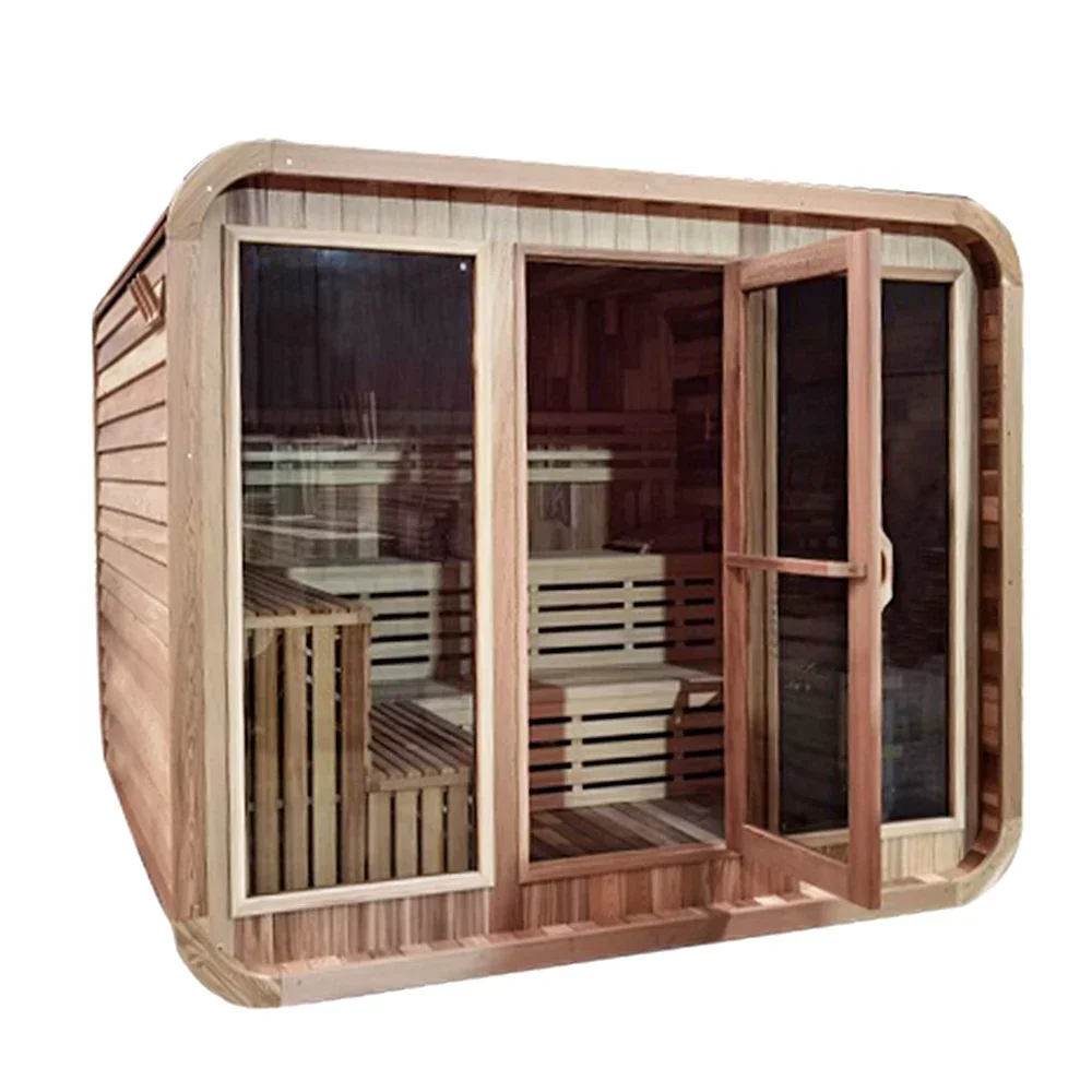 Kanadische Hemlock Outdoor Cube Holzsauna Dampfsaunaraum mit Herd