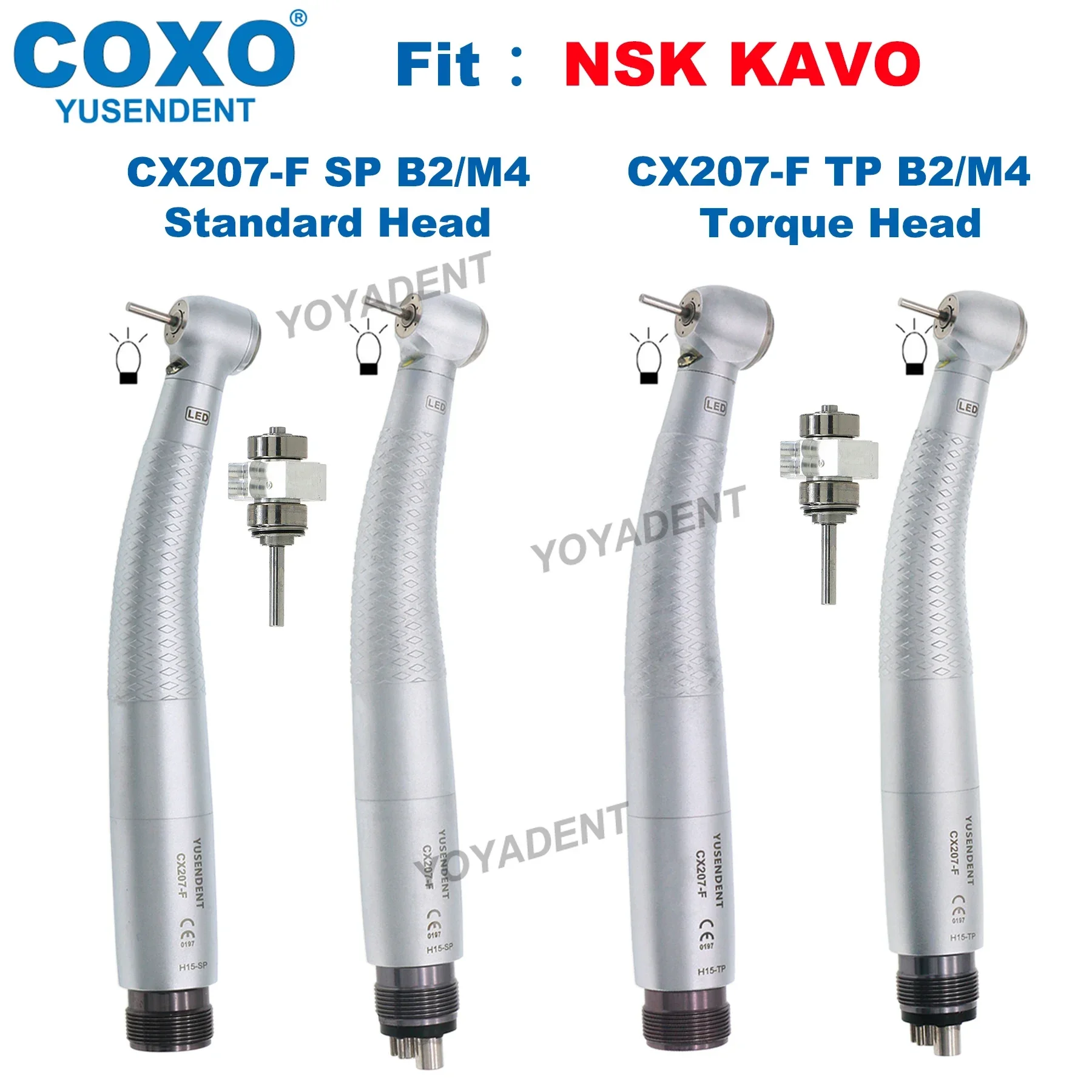 

COXO Dental LED High Speed Handpiece E Generator Torque/Standard Push Button Head Air Turbine Coupler 2/4 Holes Fit NSK KAVO