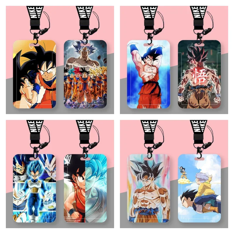 Dragon Ball Son Goku periféricos funda para tarjeta deslizante con cuerda Anime alto valor Metro Bus tarjeta de identificación Control de acceso tarjetero
