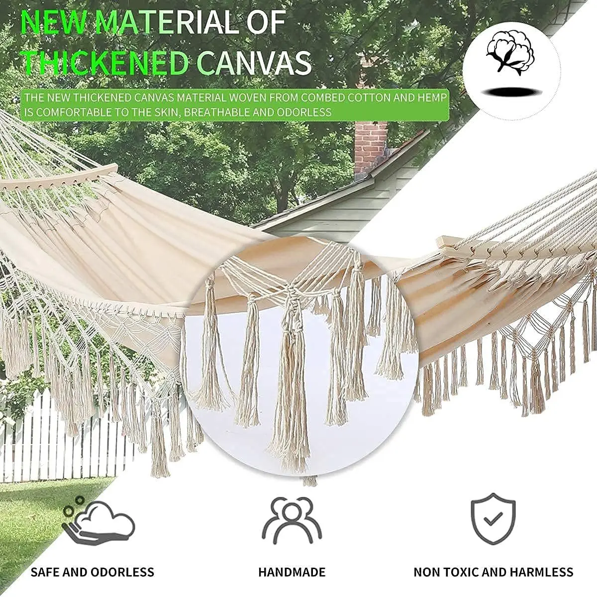 Tassel Hammock Double Outdoor Hammock Camping Indoor Leisure Hammock Exotic Wind Tassel Curved Stick Camping Hammock