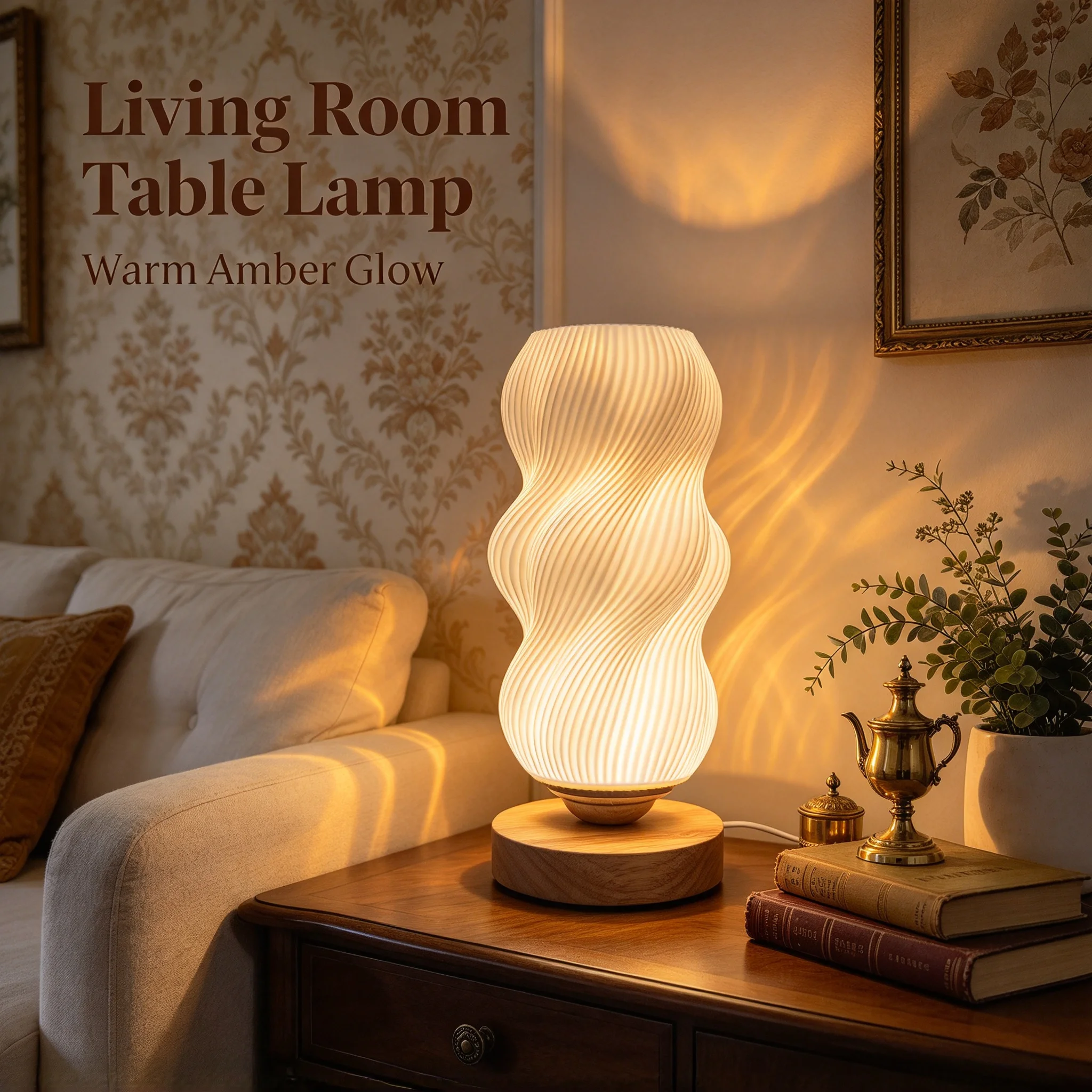 3D Printed Swirl Ripple Table Lamp, 3-Color Warm Ambient Light, Ideal for Bedrooms and Nightstands