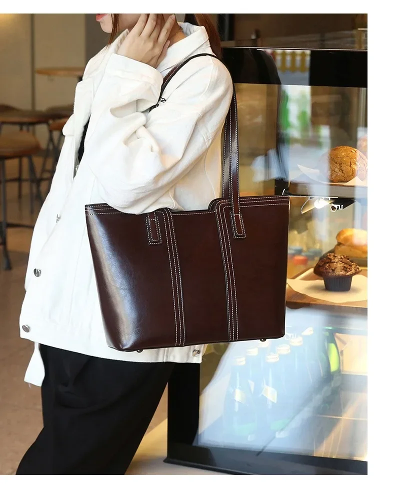 2024 new large capacity Tote bag leather ladies all-in-one simple single shoulder underarm handbag commuter bag atmosphere