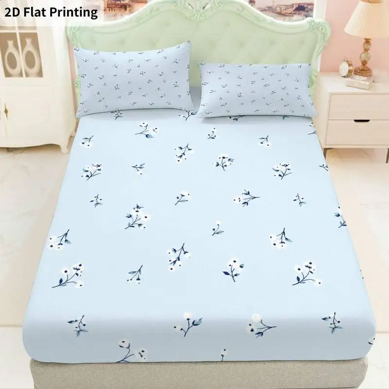 3Pcs Floralditsy Fitted Sheet Three Piece Set (1*Fitted Sheet + 2*Pillowcases, Coreless), Bedding Set.