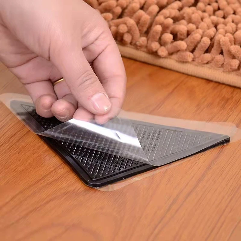 4/12PCS Teppich Nicht-slip Aufkleber Wiederverwendbare Waschbar Anti Curling Teppich Patch Feste Aufkleber Boden Teppich Matte band Greifer Ecke Pad