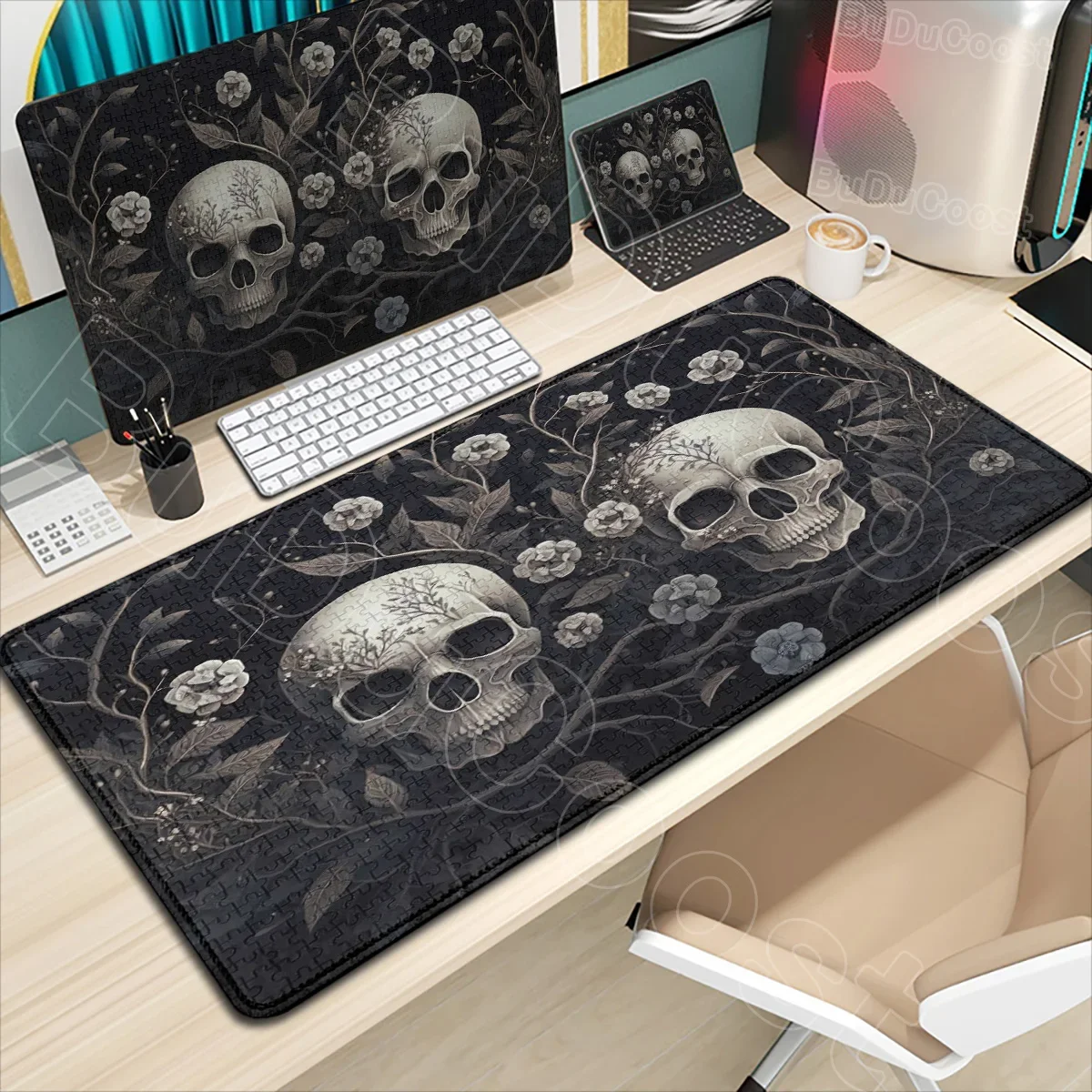 HD بارد رمادي الجمجمة وزهرة ماوس الوسادة لغز خلفية ماوس عدم الانزلاق المطاط مكتب الملحقات الجدول ديكور مكتب الكمبيوتر المحمول الحصير