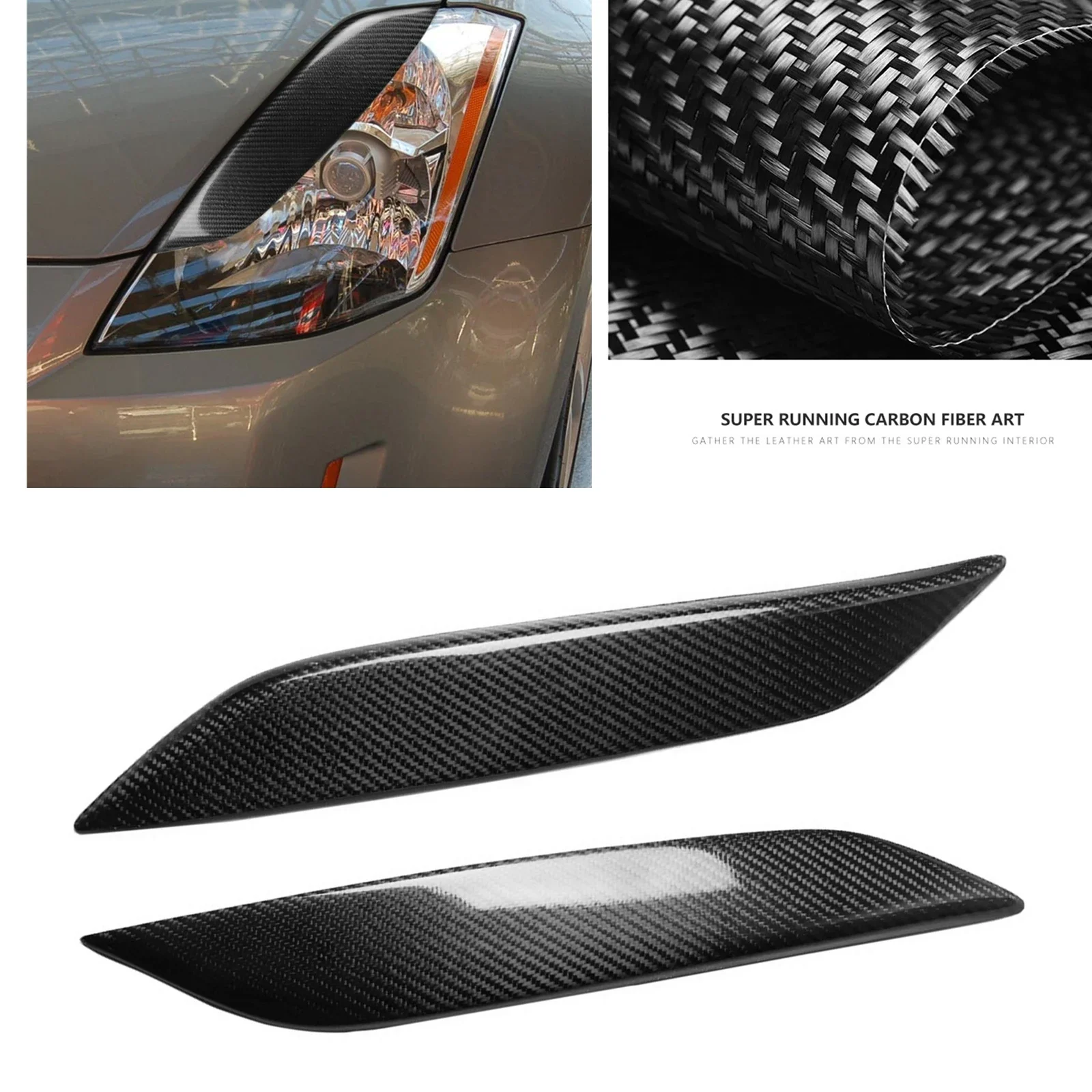 

New！Headlight Eyebrow Headlamp Eyelid Trim For Nissan 350Z Z33 Coupe 2-Door 2003-2009 Carbon Fiber Front Head Light Lamp Cover B