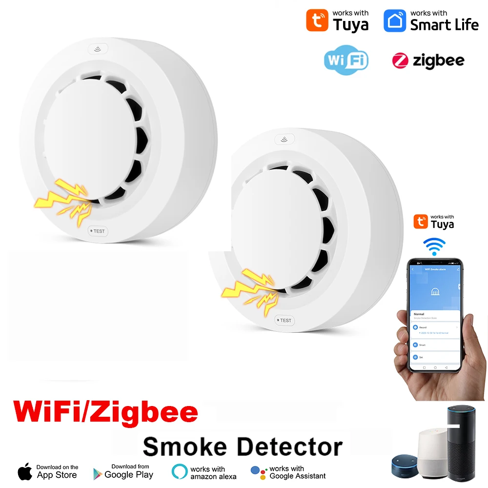 Tuya WiFi/Zigbee Smoke Detector Photoelectric Sensor Fire Alarm Home Kitchen Security System Work With Smart Life APP