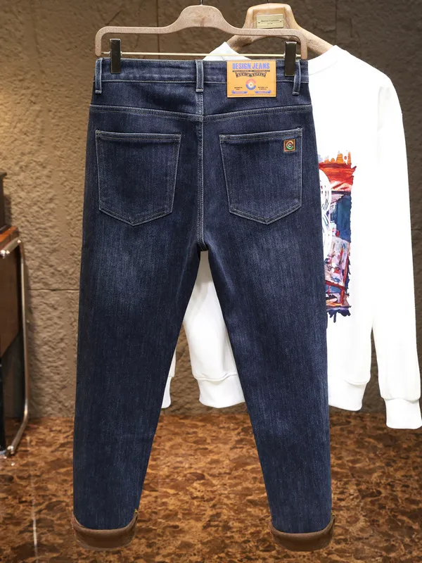 

Высококачественные утепленные зимние джинсы с вышивкой, зауженные, до щиколотки, мужские, модные, брендовые, теплые