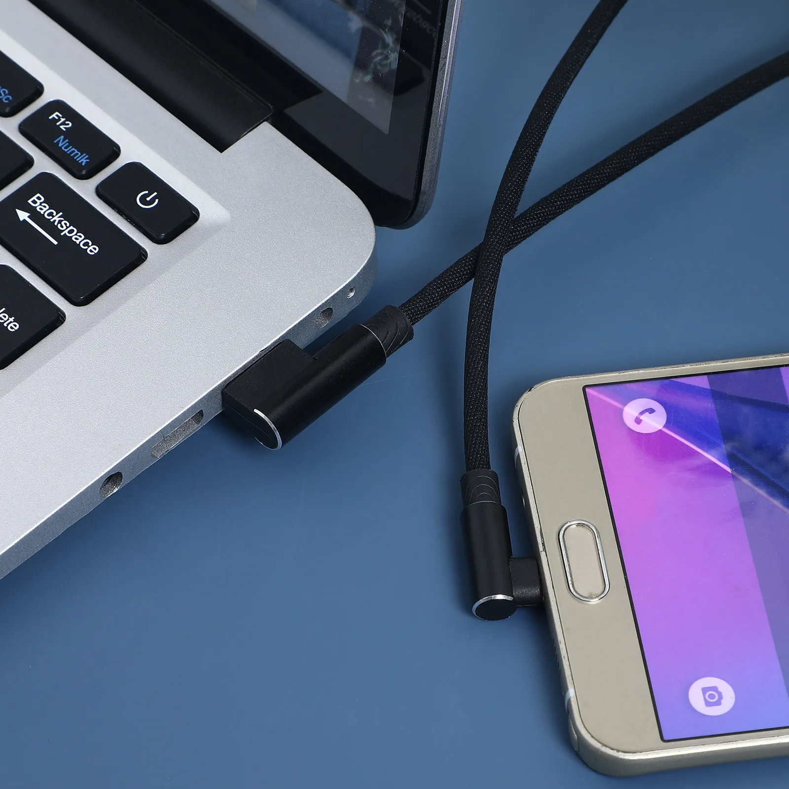 Micro USB Cable 1M Right Angle 90 Degree Fast Charging Data Sync Braided Nylon Durable Tangle Free