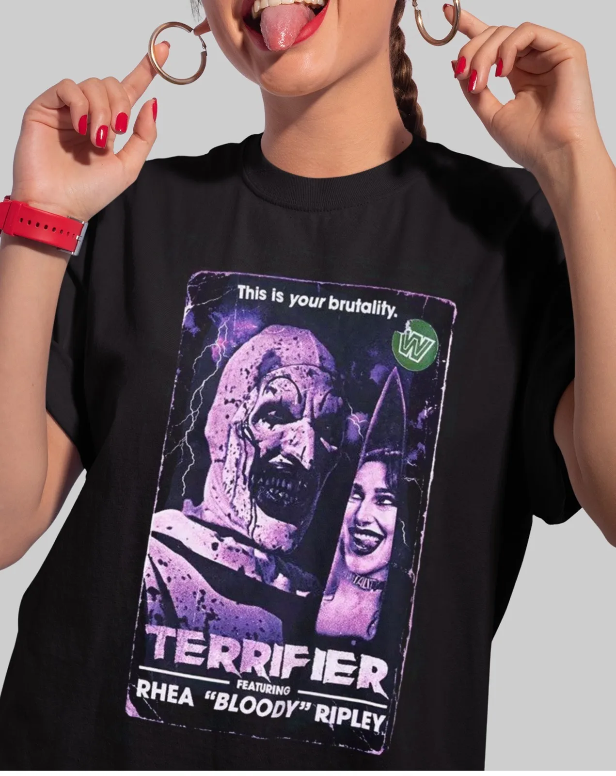 قميص Rhea Bloody Ripley and Terrifier، قميص Collab Halloween - بريد مجاني