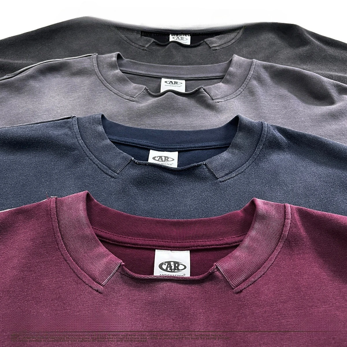 Custom LOGO Men's 350G Heavy 100% Cotton Washed and Spray Dyed Long Sleeve T-Shirt American Retro Old Loose Top