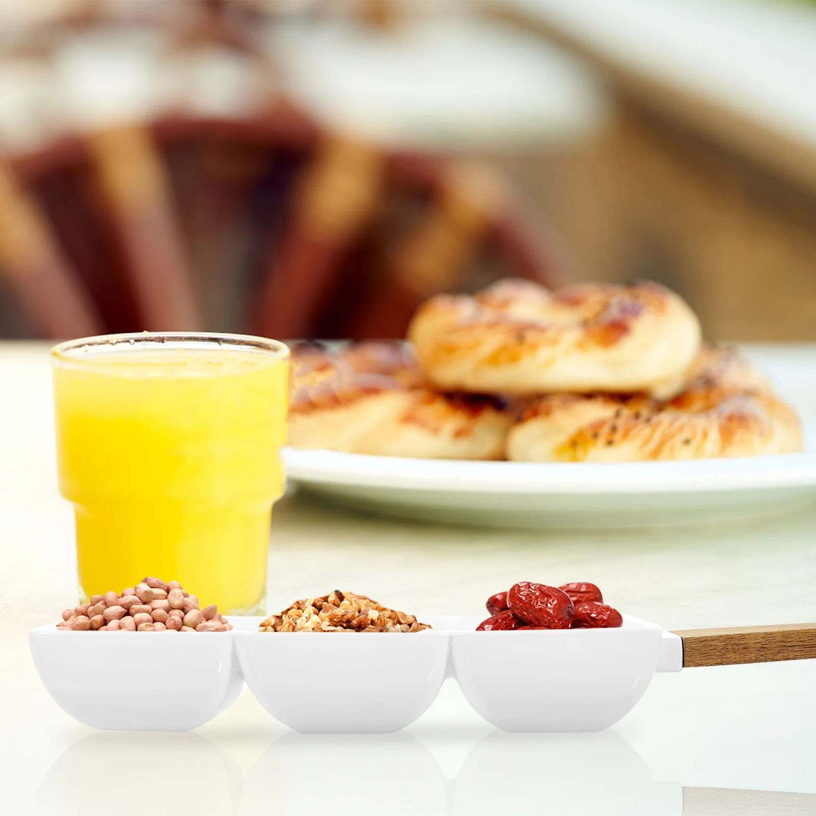 

2pcs Three Compartment Ceramic Snack Bowl With Handle Appetizer Serving Dish For Dipping Sauces Soy Sauce Oil Vinegar Garlic