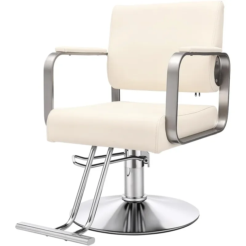 Hair Salon Chairs for Hair Stylist with Hydraulic Pump Off White Silver