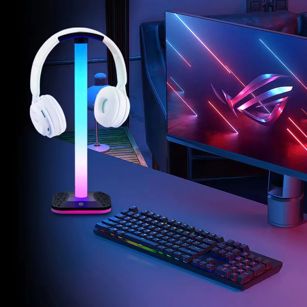 

RGB Light Desktop Headphone Stand Anti Scratch Universal Earphone Holder Display Shelf PC Accessories Brightness Adjustable