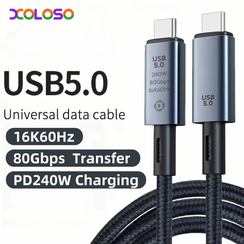 

Кабель USB 5.0 Type-C - Type-C для быстрой зарядки 60 Гц, 16K, 80 Гбит/с, 240 Вт, для ноутбуков, телефонов, телевизоров, 1 м