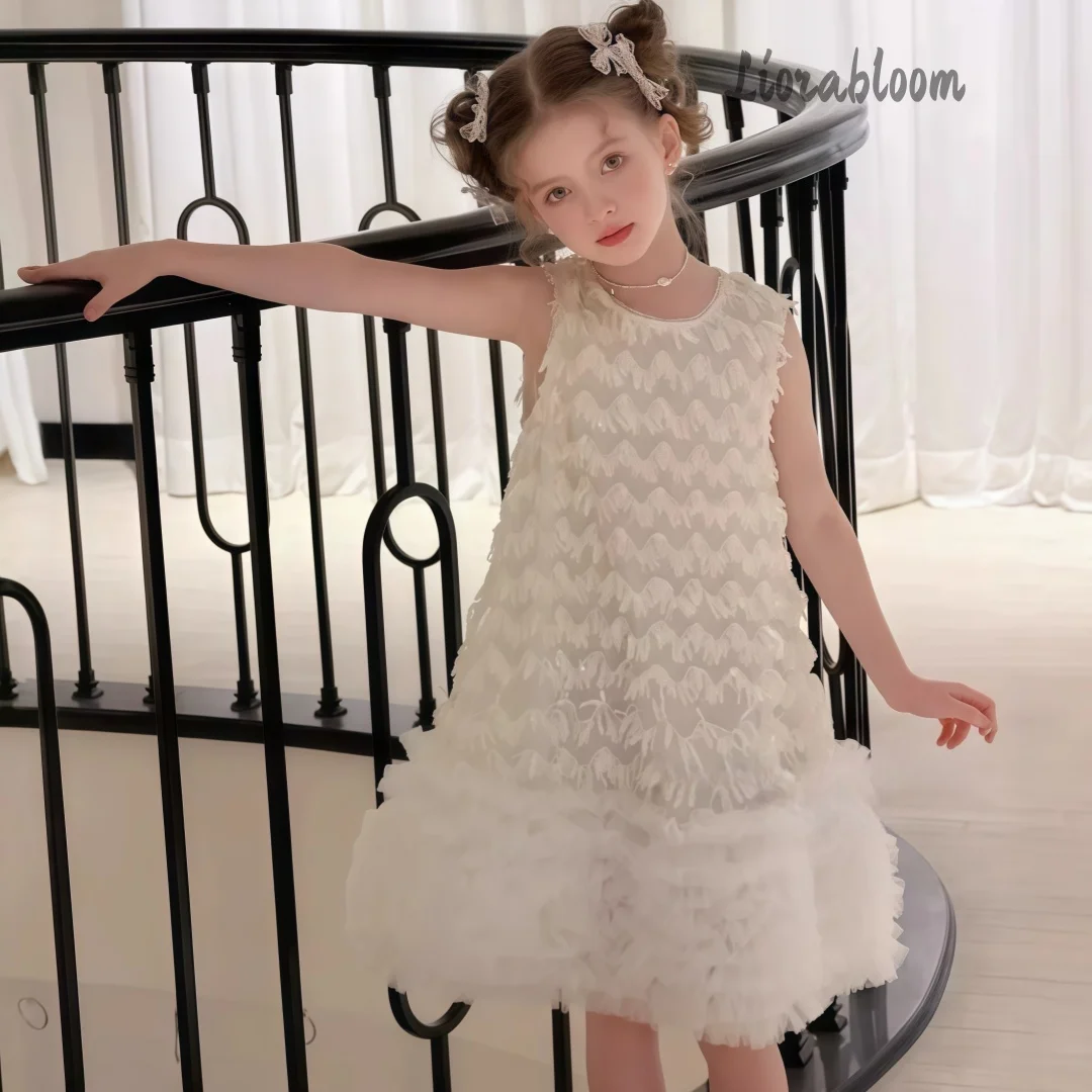Abiti Bianchi Quotidiani per Ragazze, Eleganti Vestiti da Sera, Abiti da Damigella con Fiori, Nuovi Vestiti da Principessa per Feste