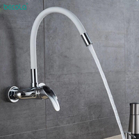 Becola Hot & Cold Wall Faucets Kitchen Sink Faucet Double Hole Faucet Universal Swivel Copper Faucet Basin Wash Basin Faucet