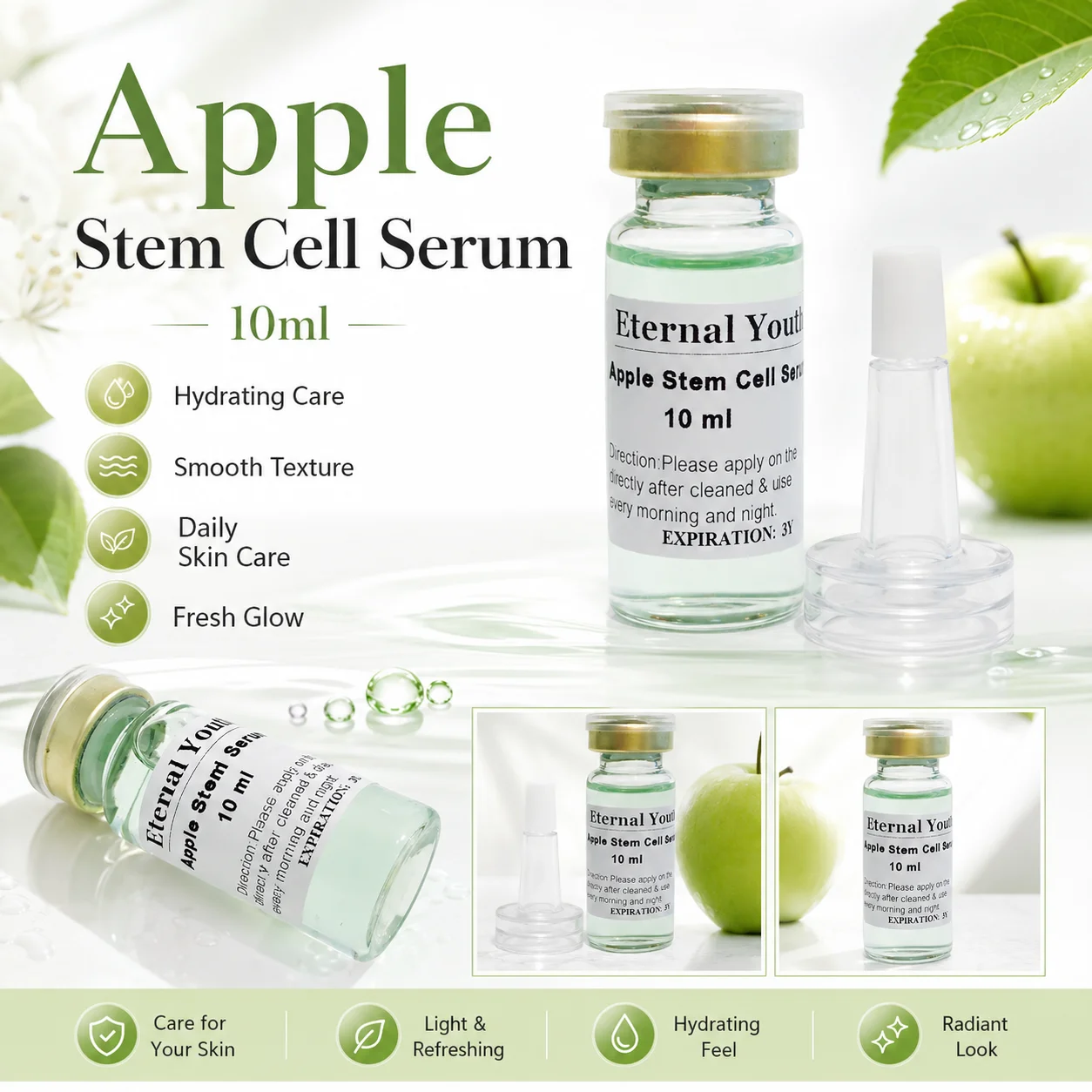 AppleStem Cell Facial Serum Essence 10ml/bottle Moisturizing Firming Smooth Fine Lines Pore Care Brightening Skin Care Solution