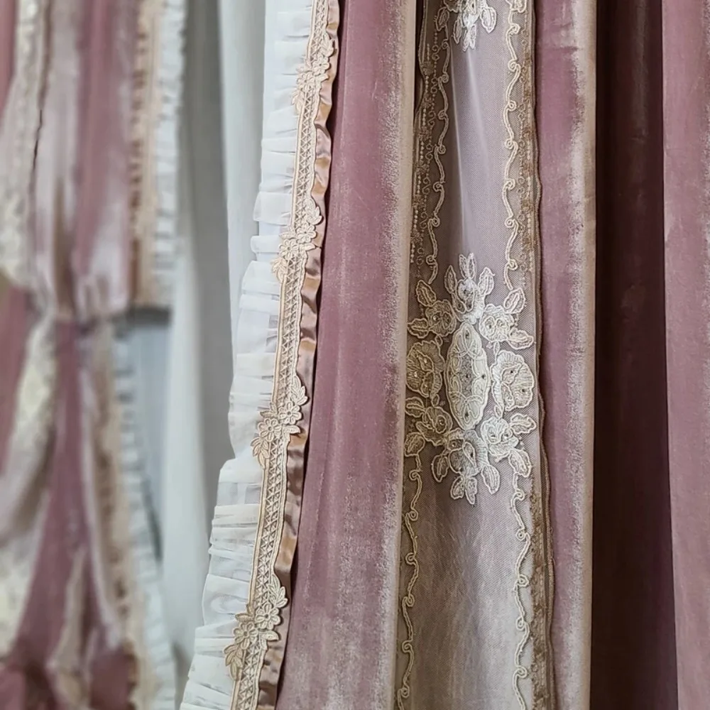 Curtains for Bedroom Living Room Villa Vintage Embroidered Blackout Drapes Luxury French Lavender Purple Imported Silk Velvet