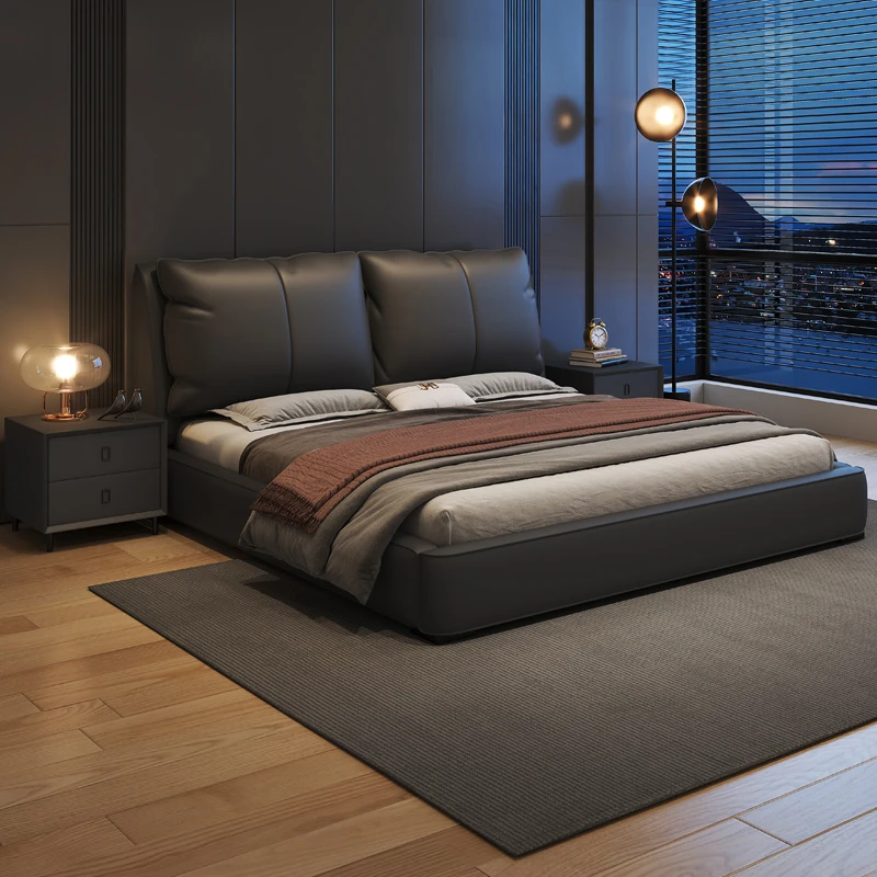 Minimalist Modern Luxury Wood Bedroom Up-holstered Beds king Size Double Soft Bed Frame Set with Storage Marriage Simple Designs