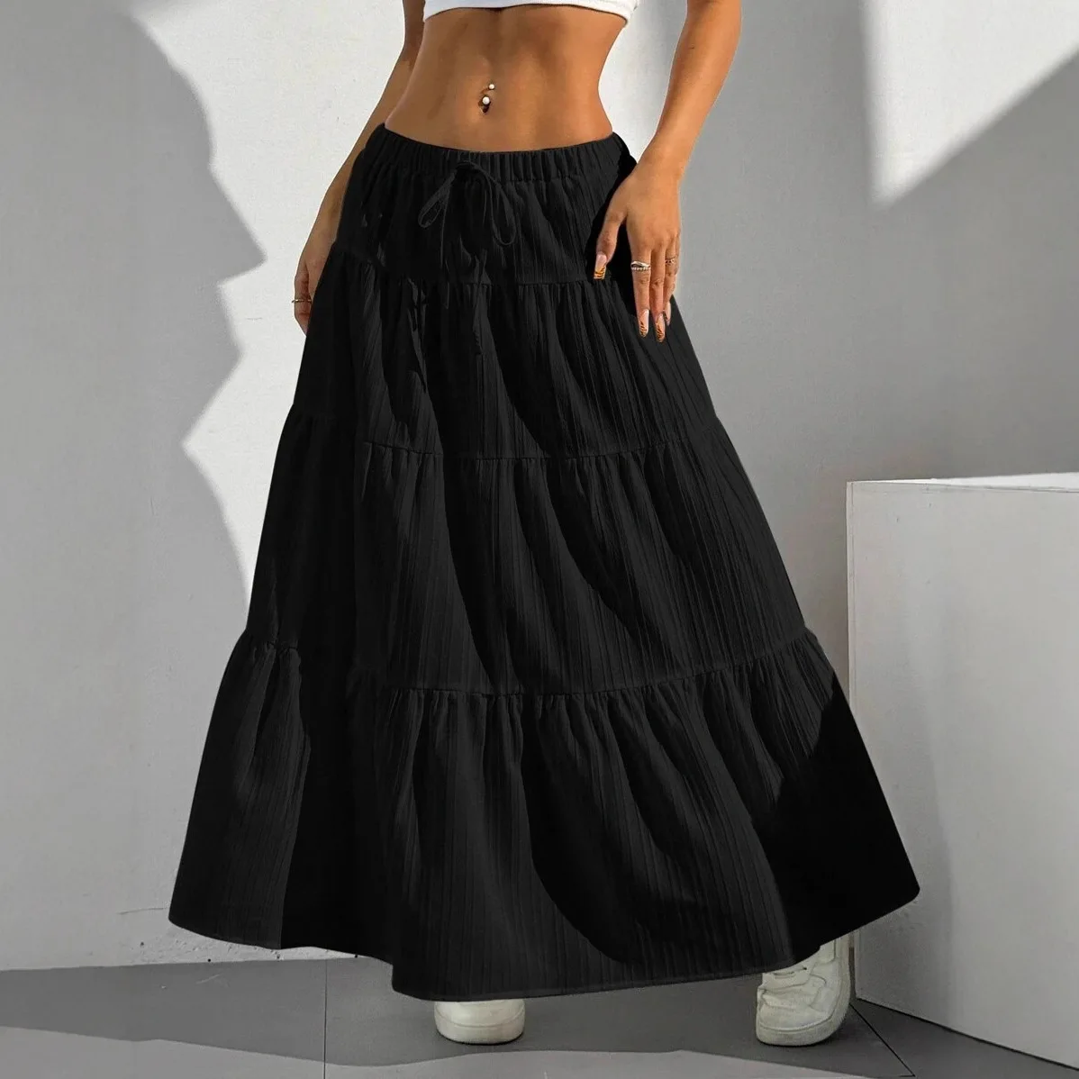 Plus Size New Spring/Summer Women's Half length Skirt with Strap Splicing, Large Swing Skirt, Loose Long Skirt