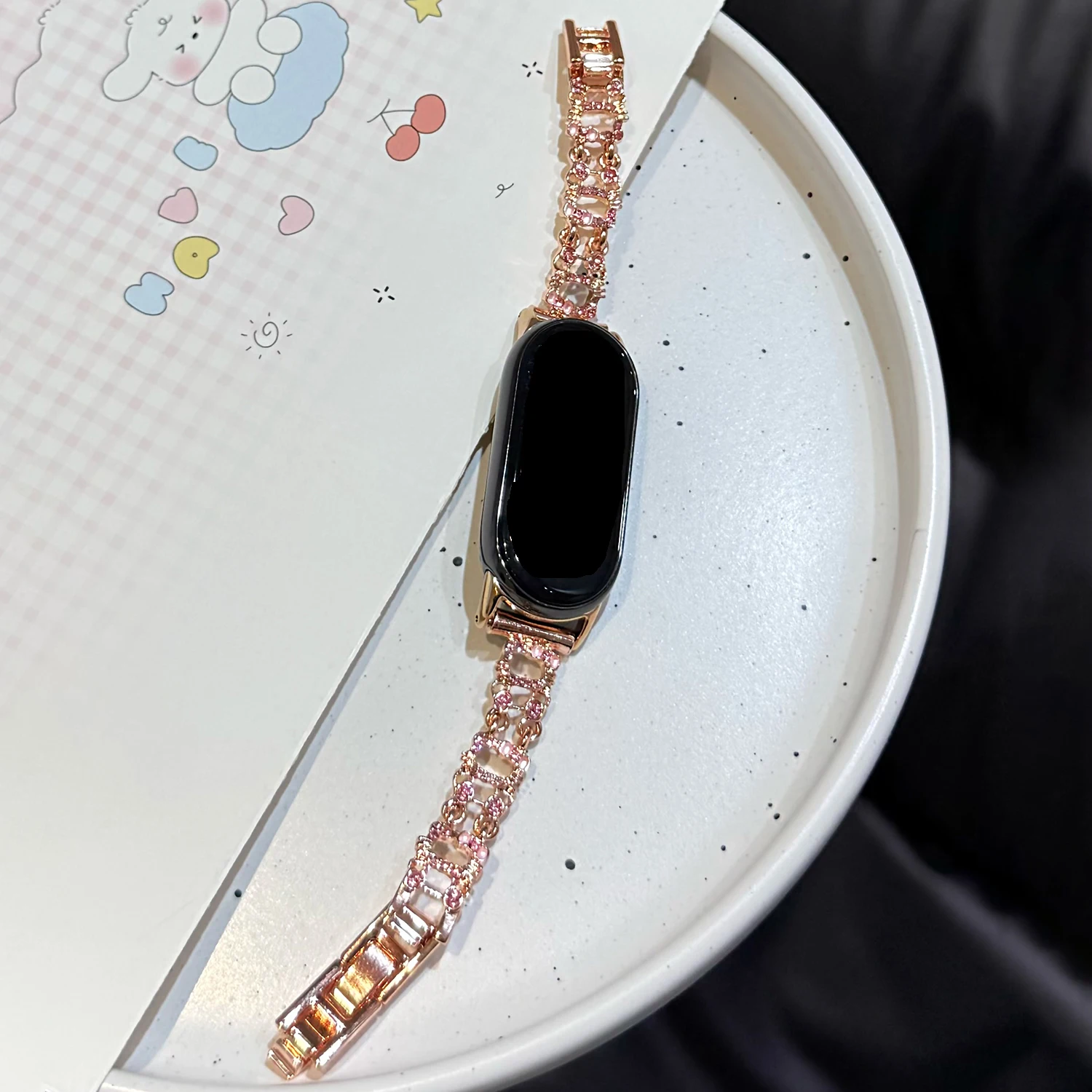 Pulsera de metal de gato de tres diamantes a la moda para pulsera mijo 10 8/9Pro correa de reloj de lujo para reloj de arroz rojo 4/5 universal 18 20 22