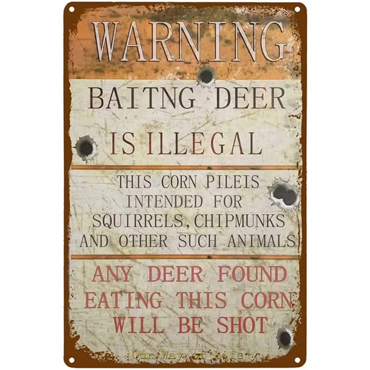 Warning Baiting Deer Is Illegal Metal Tin Sign, Tin Signs Vintage Wall Decor For Coffee Bar Home Garden Garage Store Gate