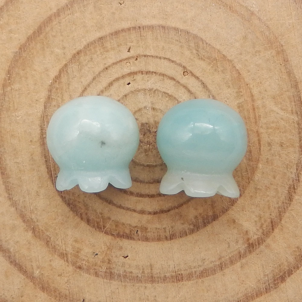 Semi-precious Stones Natural Gemstone Amazonite Carved Half Drilled Bead,Fashion Gemstone  Earring Beads,10x10x11mm-3g