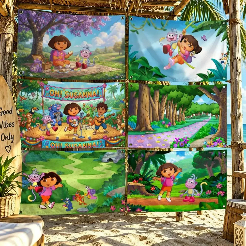 Dora the Explorer Cartoon Flags For Outdoor Party Home Living Room Bar Bedroom Decoration Soft Durable Tapestry Skin-friendly