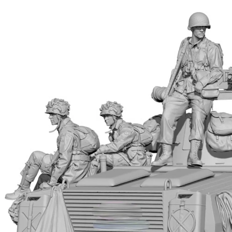 1/35 US Army Resin Figure Assembled Model Kit Tank Carrying Soldiers 3 People Hobby Miniature Unassembled Unpainted DIY Toys