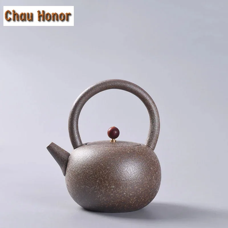 650ml Retro Handmade Ceramic Loop-handled Teapot Household High Capacity Teakettle Kung Fu Tea Teaware Accessorie Gift Packaging