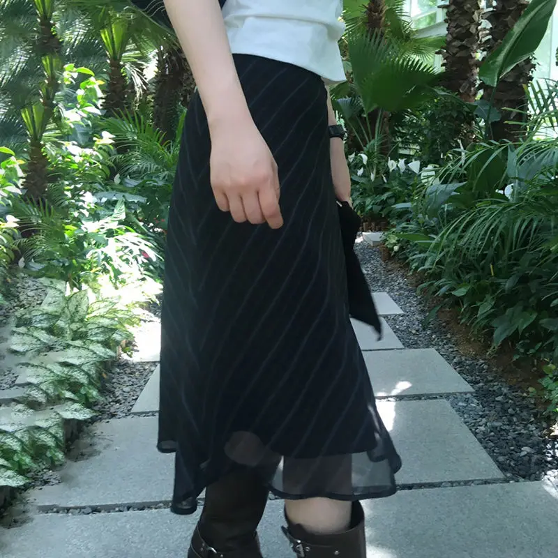 Fairycore Straight Long Skirts High Waist with Bow Design Casual A-Line Skirts for Women Regenerated Cellulose Fiber