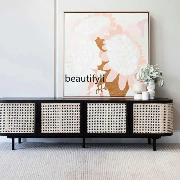 

K185 Rattan Solid Log TV Cabinet Storage Locker Integrated Nordic Instagram Style Minimalist Small Apartment