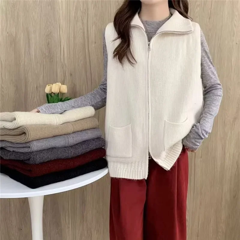 

Sweater Vest Knitted Double Zipper Vest Jacket Retro Design New Style Top