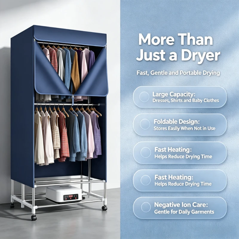 Foldable Clothes Dryer Machine Large Capacity Portable Mini Garment Dryer with Negative Ion Fast Drying for Home Dorm Baby Use