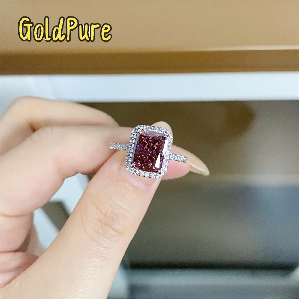 Goldpure Luxury Solid Platinum PT950 Women's Rouge Powder Women's Ice Flower Cut 3 karat Square Bag Full Diamond Moissanite Diam