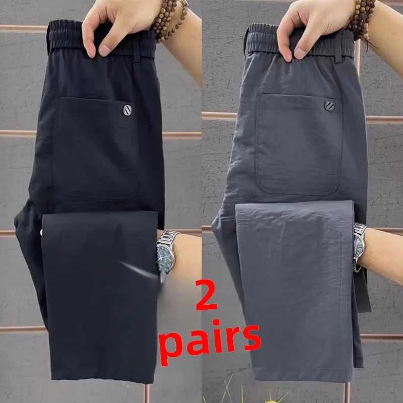 Ice Silk Thin Casual Pants Men's Loose Straight Work Trousers Summer Breathable Lightweight Trousers Youth Faion Straight Leg